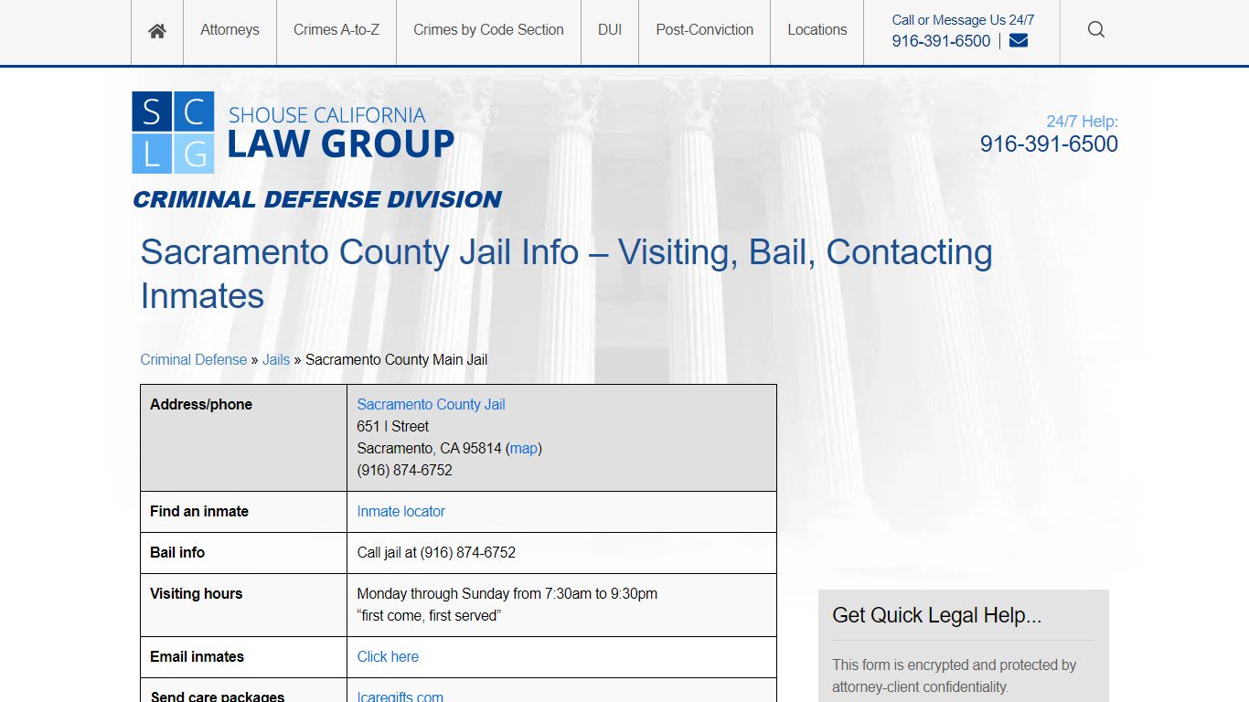 Sacramento County Jail Info – Visiting, Bail, Contacting Inmates